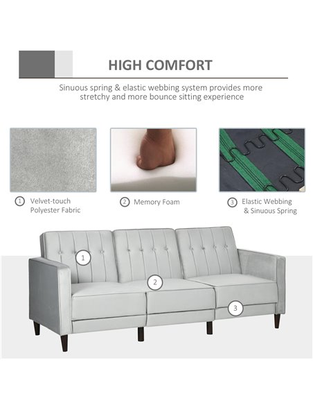 HOMCOM L Shape Sofa Bed Set with 3-Seater Sofa and Footstool, Corner Sofa Bed with Ottoman, Light Grey - pic 30082 | FastDaddyshop