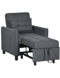HOMCOM Folding Sofa Bed, 3 in 1 Convertible Chair Bed with Adjustable Backrest, Pillow, Side Pocket, Grey