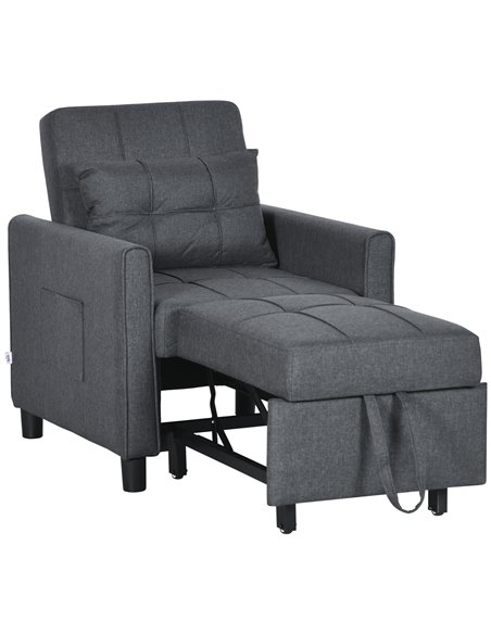 HOMCOM Folding Sofa Bed, 3 in 1 Convertible Chair Bed with Adjustable Backrest, Pillow, Side Pocket, Grey - pic 30085 | FastDaddyshop