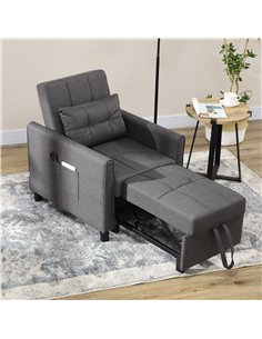HOMCOM Folding Sofa Bed, 3 in 1 Convertible Chair Bed with Adjustable Backrest, Pillow, Side Pocket, Grey 2