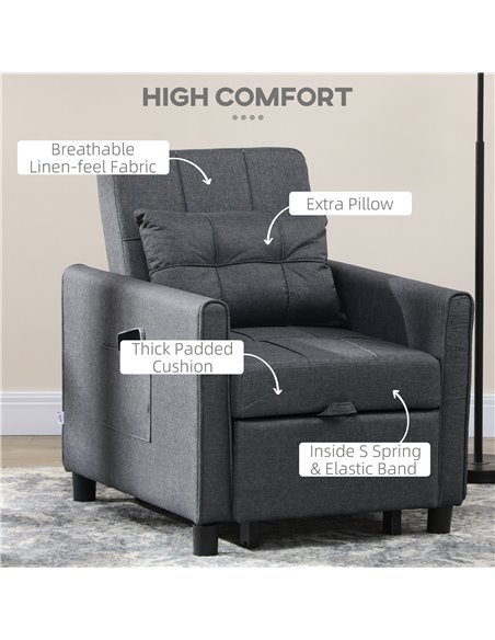 HOMCOM Folding Sofa Bed, 3 in 1 Convertible Chair Bed, Grey 839-670V71GY - pic 30088 | FastDaddyshop