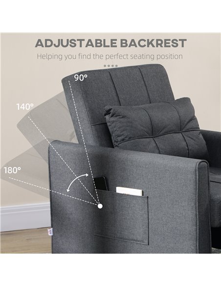HOMCOM Folding Sofa Bed, 3 in 1 Convertible Chair Bed, Grey 839-670V71GY - pic 30089 | FastDaddyshop