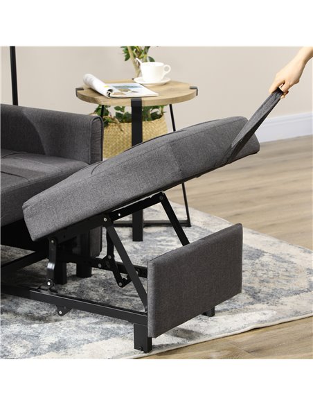 HOMCOM Folding Sofa Bed, 3 in 1 Convertible Chair Bed with Adjustable Backrest, Pillow, Side Pocket, Grey - pic 30093 | FastDaddyshop