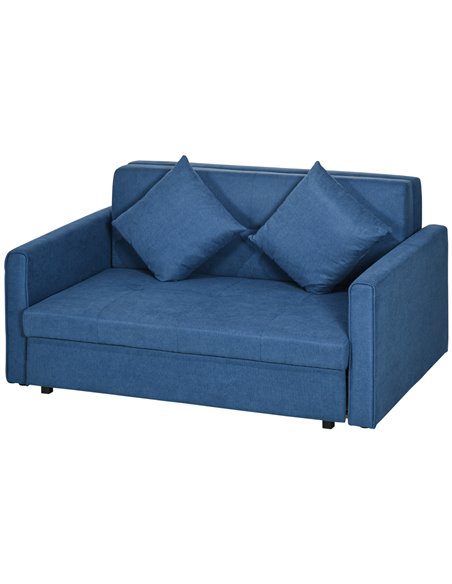 HOMCOM 2 Seater Sofa Bed, Convertible Bed Settee with Cushions, Hidden Storage, Dark Blue - pic 30103 | FastDaddyshop
