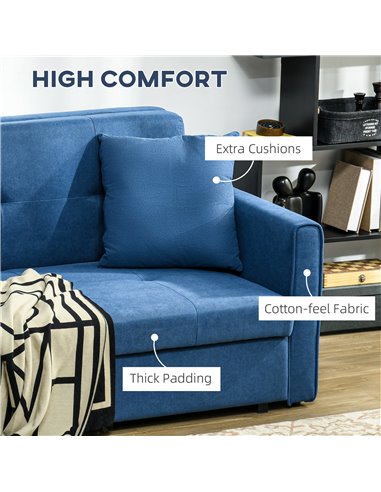 HOMCOM 2 Seater Sofa Bed, Convertible Bed Settee with Cushions, Hidden Storage, Dark Blue