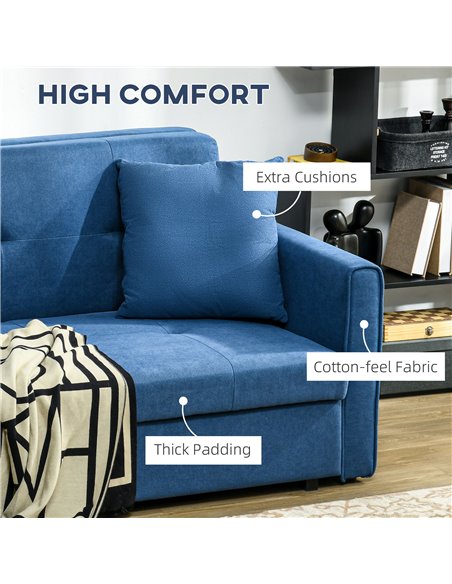 HOMCOM 2 Seater Sofa Bed, Convertible Bed Settee with Cushions, Hidden Storage, Dark Blue - pic 30108 | FastDaddyshop