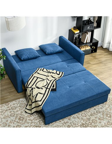 HOMCOM 2 Seater Sofa Bed, Convertible Bed Settee with Cushions, Hidden Storage, Dark Blue