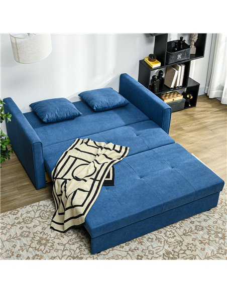 HOMCOM 2 Seater Sofa Bed, Convertible Bed Settee with Cushions, Hidden Storage, Dark Blue - pic 30109 | FastDaddyshop