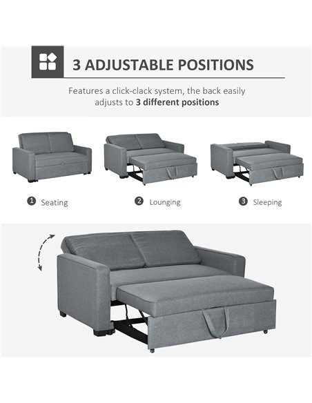 HOMCOM Double Click Clack Sofa Bed with Adjustable Backrest, Grey 839-157V71GY - pic 30116 | FastDaddyshop