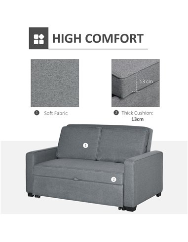 HOMCOM Double Sofa Bed Click Clack Sofa Bed Pull Out Bed with Adjustable Backrest for Living Room and Bedroom Grey