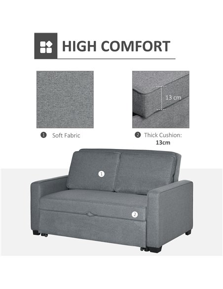 HOMCOM Double Sofa Bed Click Clack Sofa Bed Pull Out Bed with Adjustable Backrest for Living Room and Bedroom Grey - pic 30117 | FastDaddyshop