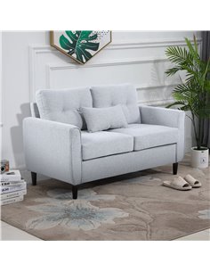 HOMCOM 2 Seat Sofa Double Sofa Loveseat Fabric Wooden Legs Tufted Design for Living Room, Dining Room, Office, Light Grey 2