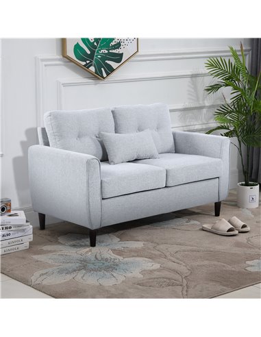 HOMCOM 2 Seat Sofa Double Sofa Loveseat Fabric Wooden Legs Tufted Design for Living Room, Dining Room, Office, Light Grey