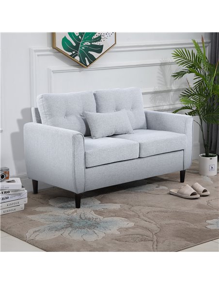 HOMCOM 2 Seat Sofa Double Sofa Loveseat Fabric Wooden Legs Tufted Design for Living Room, Dining Room, Office, Light Grey - pic 30131 | FastDaddyshop