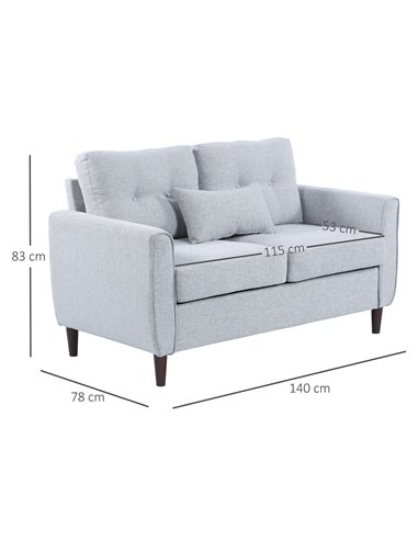 HOMCOM 2 Seat Sofa Double Sofa Loveseat Fabric Wooden Legs Tufted Design for Living Room, Dining Room, Office, Light Grey