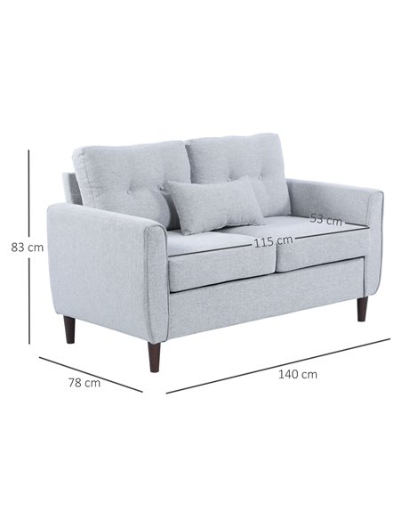 HOMCOM 2 Seat Sofa Double Sofa Loveseat Fabric Wooden Legs Tufted Design for Living Room, Dining Room, Office, Light Grey - pic 30132 | FastDaddyshop