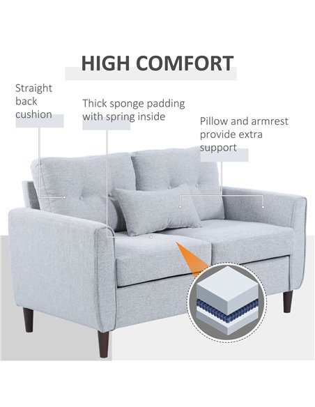HOMCOM 2 Seat Sofa Double Sofa Loveseat Fabric Wooden Legs Tufted Design for Living Room, Dining Room, Office, Light Grey - pic 30135 | FastDaddyshop