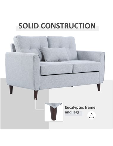 HOMCOM 2 Seat Sofa Double Sofa Loveseat Fabric Wooden Legs Tufted Design for Living Room, Dining Room, Office, Light Grey