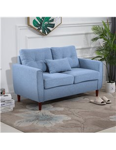 HOMCOM 2 Seat Sofa Double Sofa Loveseat Fabric Wooden Legs Tufted Design for Living Room, Dining Room, Office, Light Blue 2