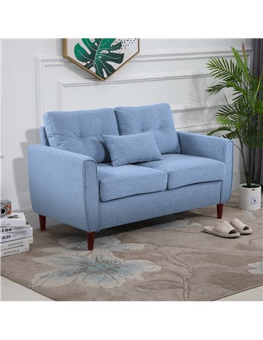HOMCOM 2 Seat Sofa Double Sofa Loveseat Fabric Wooden Legs Tufted Design for Living Room, Dining Room, Office, Light Blue