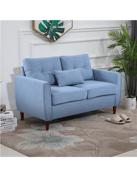 HOMCOM 2 Seat Sofa Double Sofa Loveseat Fabric Wooden Legs Tufted Design for Living Room, Dining Room, Office, Light Blue - pic 30140 | FastDaddyshop