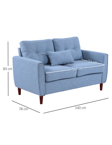 HOMCOM 2 Seat Sofa Double Sofa Loveseat Fabric Wooden Legs Tufted Design for Living Room, Dining Room, Office, Light Blue