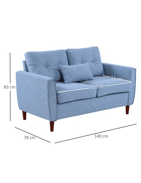 HOMCOM 2 Seat Sofa Double Sofa Loveseat Fabric Wooden Legs Tufted Design for Living Room, Dining Room, Office, Light Blue - pic 30141 | FastDaddyshop