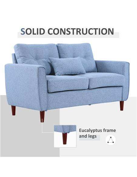 HOMCOM 2 Seat Sofa Double Sofa Loveseat Fabric Wooden Legs Tufted Design for Living Room, Dining Room, Office, Light Blue - pic 30144 | FastDaddyshop