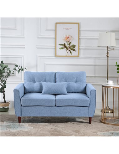 HOMCOM 2 Seat Sofa Double Sofa Loveseat Fabric Wooden Legs Tufted Design for Living Room, Dining Room, Office, Light Blue