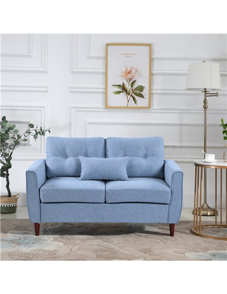 HOMCOM 2 Seat Sofa Double Sofa Loveseat Fabric Wooden Legs Tufted Design for Living Room, Dining Room, Office, Light Blue - pic 30145 | FastDaddyshop