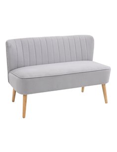 HOMCOM Modern Velvet Double Seat Sofa with Wood Frame, Foam Padding, High Back, Grey