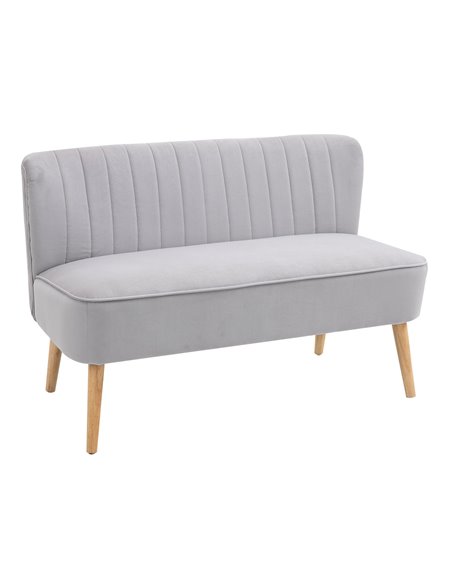 HOMCOM Modern Velvet Double Seat Sofa with Wood Frame, Foam Padding, High Back, Grey - pic 30157 | FastDaddyshop