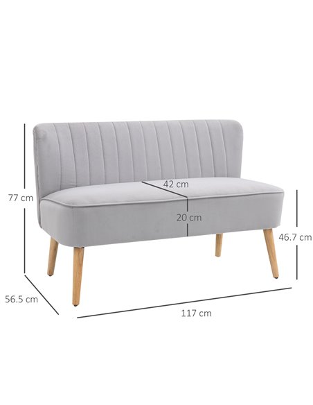 HOMCOM Modern Velvet Double Seat Sofa with Wood Frame, Foam Padding, High Back, Grey - pic 30159 | FastDaddyshop