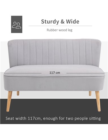 HOMCOM Modern Velvet Double Seat Sofa, Grey 833-524V74GY