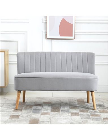 HOMCOM Modern Velvet Double Seat Sofa with Wood Frame, Foam Padding, High Back, Grey