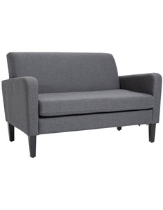 HOMCOM Linen Modern-Curved 2-Seat Sofa Loveseat with Thick Cushion, Wood Legs, Foot Pads, Grey
