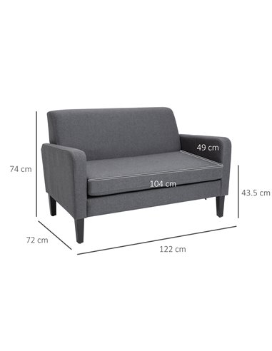 HOMCOM Linen Modern-Curved 2-Seat Sofa Loveseat with Thick Cushion, Wood Legs, Foot Pads, Grey