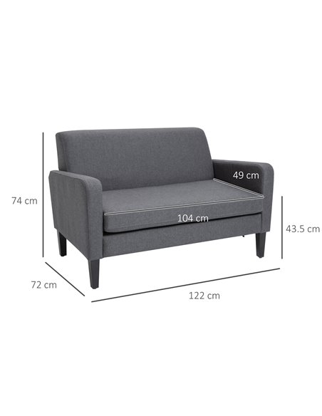 HOMCOM Linen Modern-Curved 2-Seat Sofa Loveseat with Thick Cushion, Wood Legs, Foot Pads, Grey - pic 30168 | FastDaddyshop