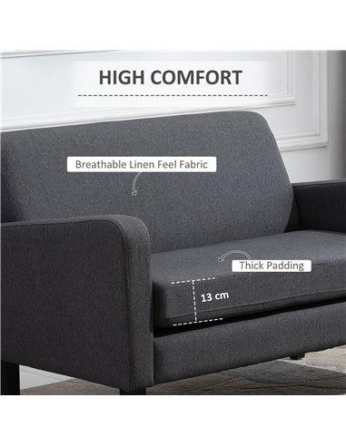 HOMCOM Linen Modern-Curved 2-Seat Sofa Loveseat, Grey 839-003V71CG