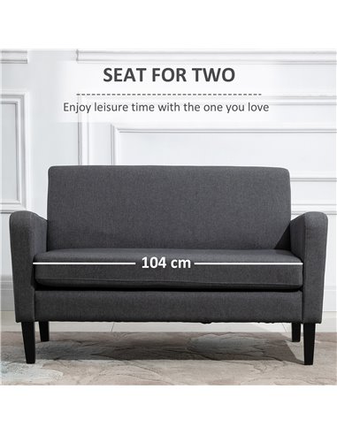 HOMCOM Linen Modern-Curved 2-Seat Sofa Loveseat w/ Thick Cushion Wood Legs Foot Pads Single Compact Home Furniture Grey