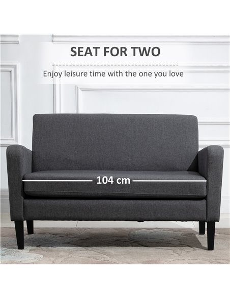 HOMCOM Linen Modern-Curved 2-Seat Sofa Loveseat w/ Thick Cushion Wood Legs Foot Pads Single Compact Home Furniture Grey - pic 30171 | FastDaddyshop