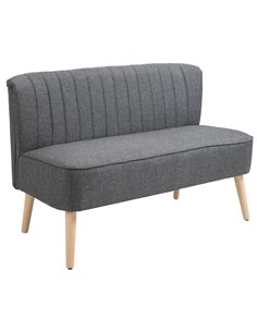 HOMCOM Modern Double Seat Sofa Loveseat Couch 2 Seater Compact Sofa Padded Linen Wood Leg Dark Grey