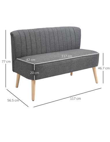 HOMCOM Modern Double Seat Sofa Loveseat Couch 2 Seater Compact Sofa Padded Linen Wood Leg Dark Grey