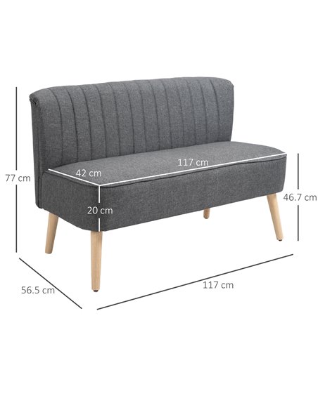 HOMCOM Modern Double Seat Sofa Loveseat Couch 2 Seater Compact Sofa Padded Linen Wood Leg Dark Grey - pic 30177 | FastDaddyshop