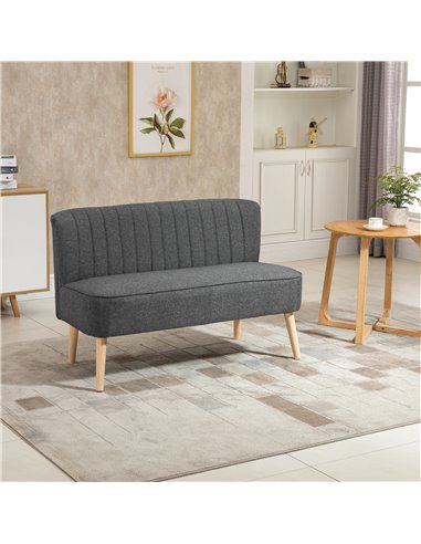 HOMCOM Modern Double Seat Sofa Loveseat Couch 2 Seater Compact Sofa Padded Linen Wood Leg Dark Grey