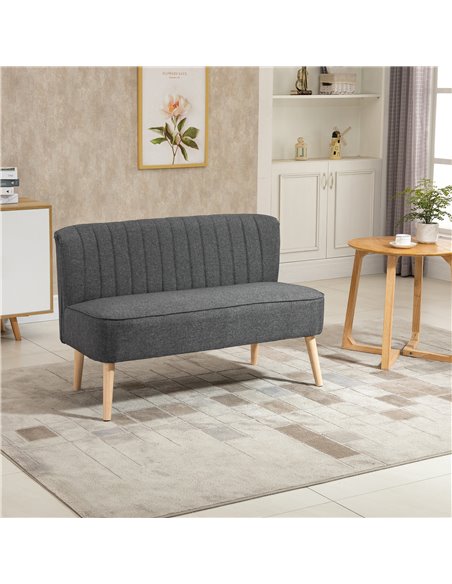 HOMCOM Modern Double Seat Sofa Loveseat Couch 2 Seater Compact Sofa Padded Linen Wood Leg Dark Grey - pic 30180 | FastDaddyshop