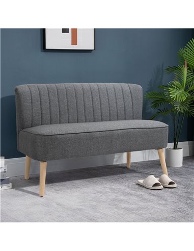HOMCOM Modern Double Seat Sofa Loveseat Couch 2 Seater Compact Sofa Padded Linen Wood Leg Grey