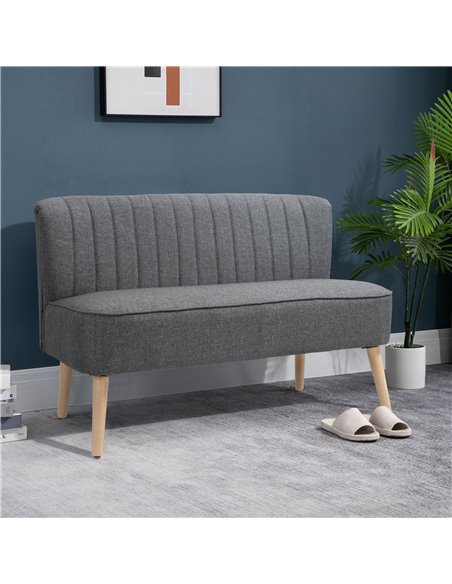 HOMCOM Modern Double Seat Sofa Loveseat Couch 2 Seater Compact Sofa Padded Linen Wood Leg Grey - pic 30185 | FastDaddyshop
