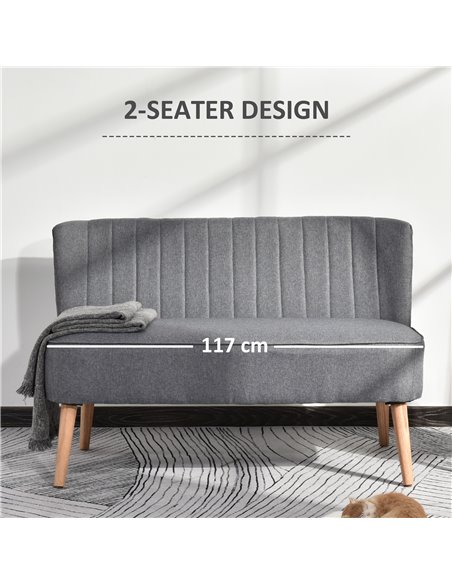 HOMCOM Modern Double Seat Sofa Loveseat Couch 2 Seater Compact Sofa Padded Linen Wood Leg Grey - pic 30189 | FastDaddyshop