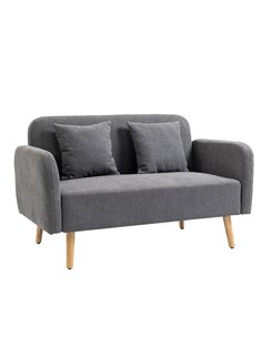 HOMCOM 2-Seat Loveseat Sofa Chenille Fabric Upholstered Couch with Rubberwood Legs, Grey